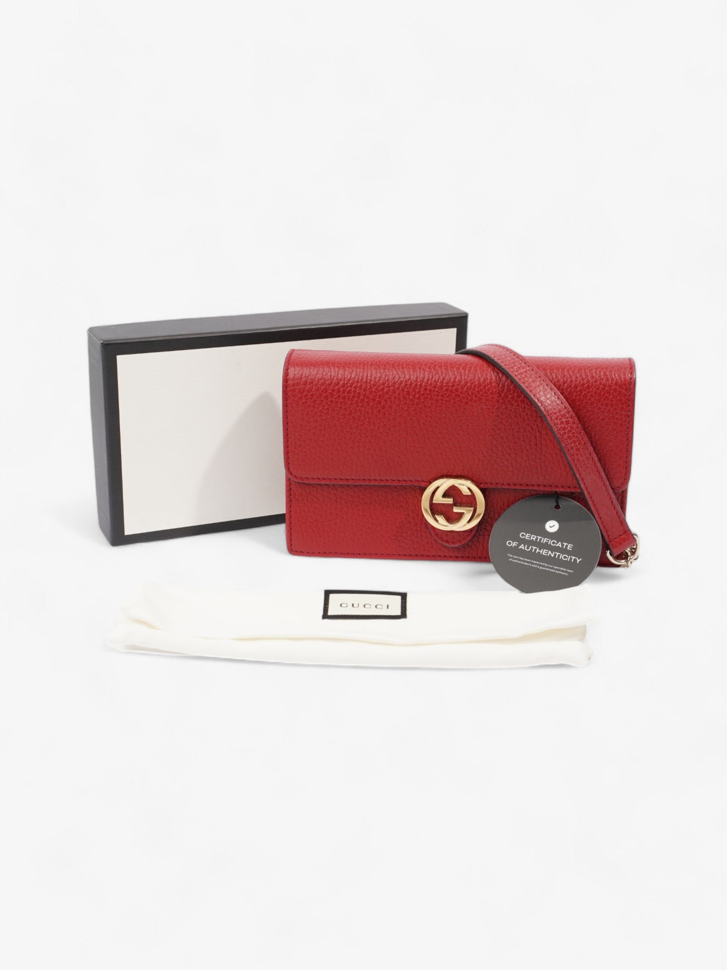 Gucci Interlocking G Leather Chain Wallet Red Leather