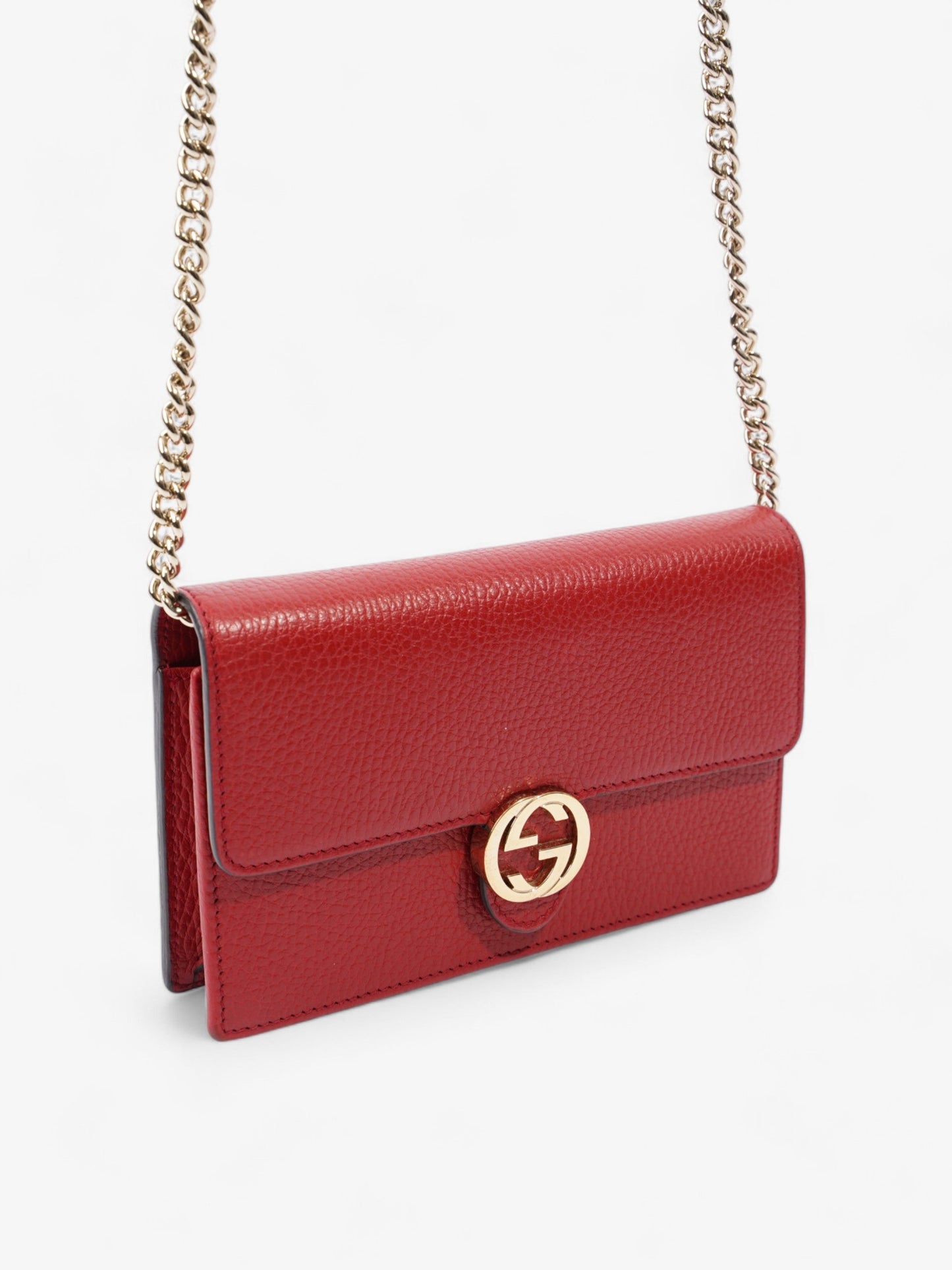 Gucci Interlocking G Leather Chain Wallet Red Leather