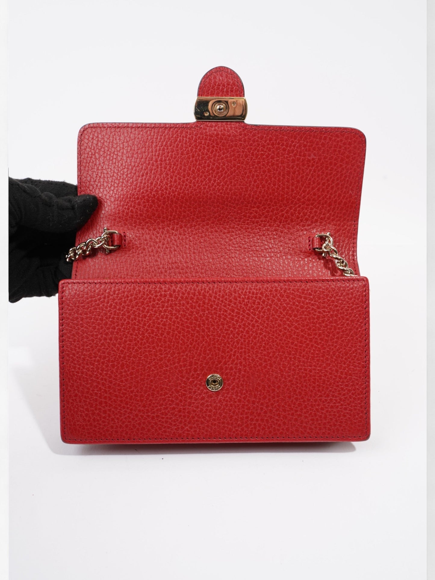 Gucci Interlocking G Leather Chain Wallet Red Leather