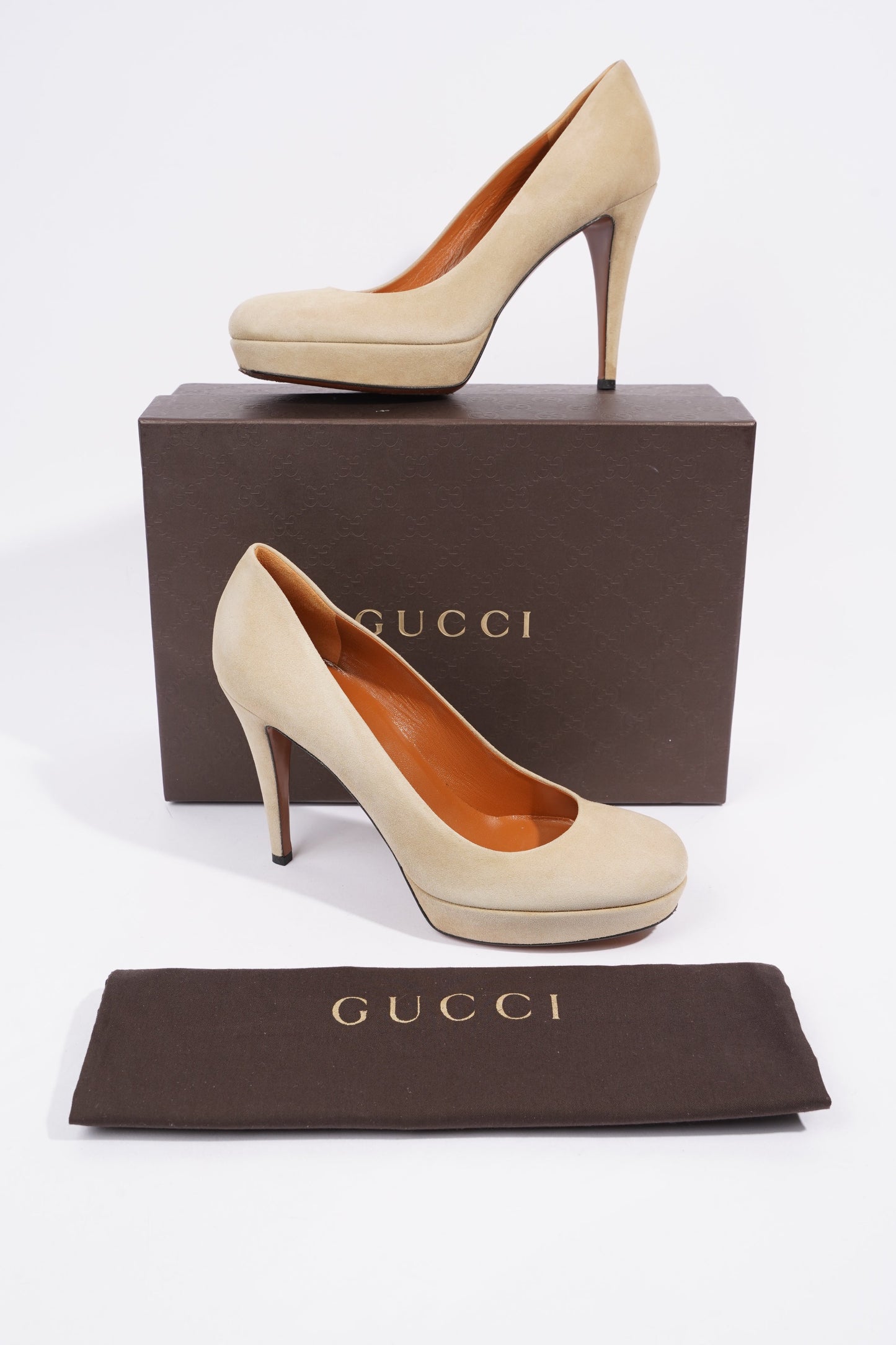 Gucci Platform Pump 100 Cream Suede EU 38.5 UK 5.5