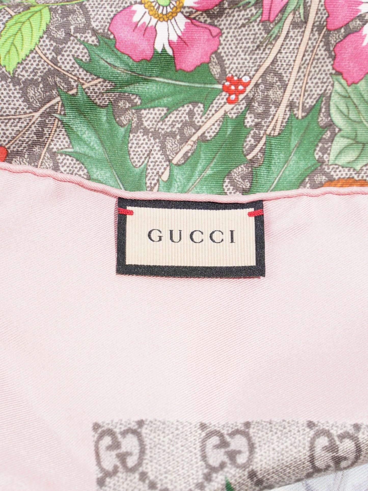 Gucci GG Flora Print Scarf Pink / GG Supreme / Multicolour Silk 90 x 90cm