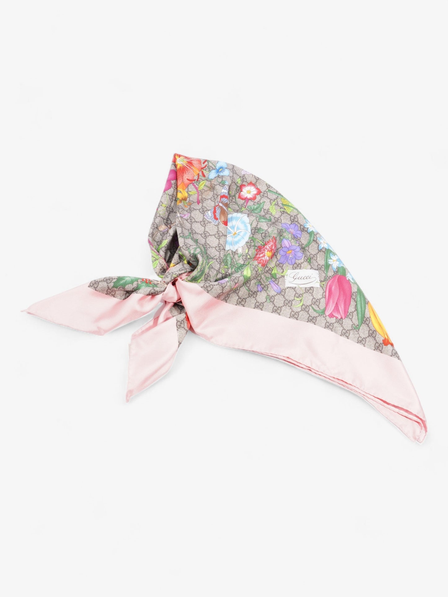 Gucci GG Flora Print Scarf Pink / GG Supreme / Multicolour Silk 90 x 90cm