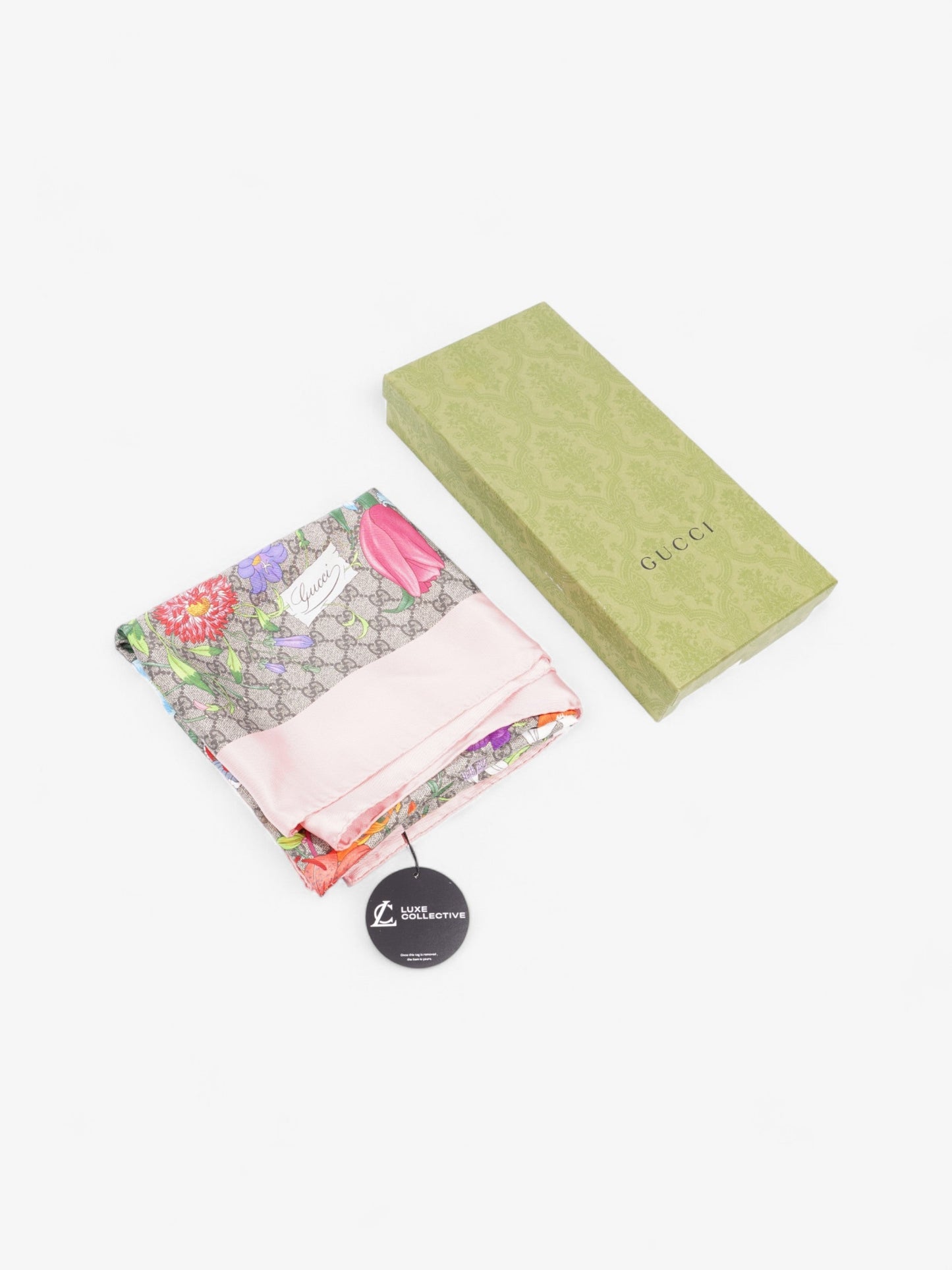 Gucci GG Flora Print Scarf Pink / GG Supreme / Multicolour Silk 90 x 90cm