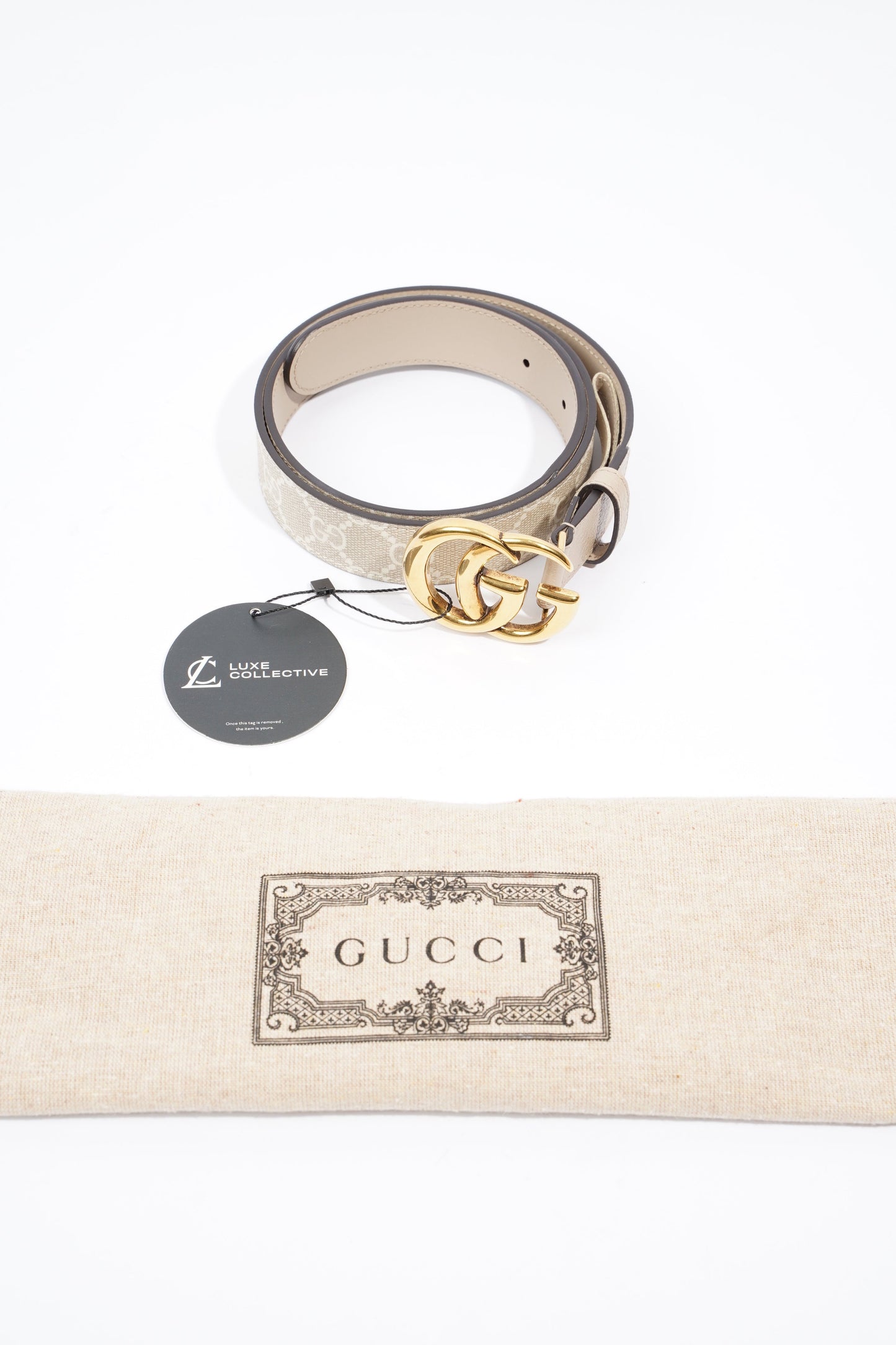 Gucci GG Marmont Belt Beige / White Leather 85cm 34'