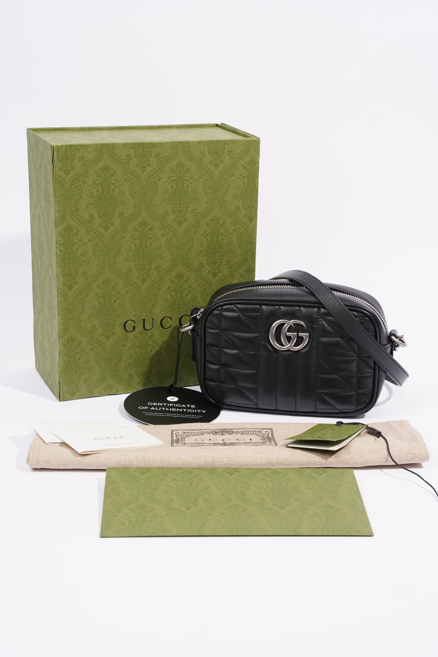 Gucci Marmont Zip Black Matelasse Leather Mini