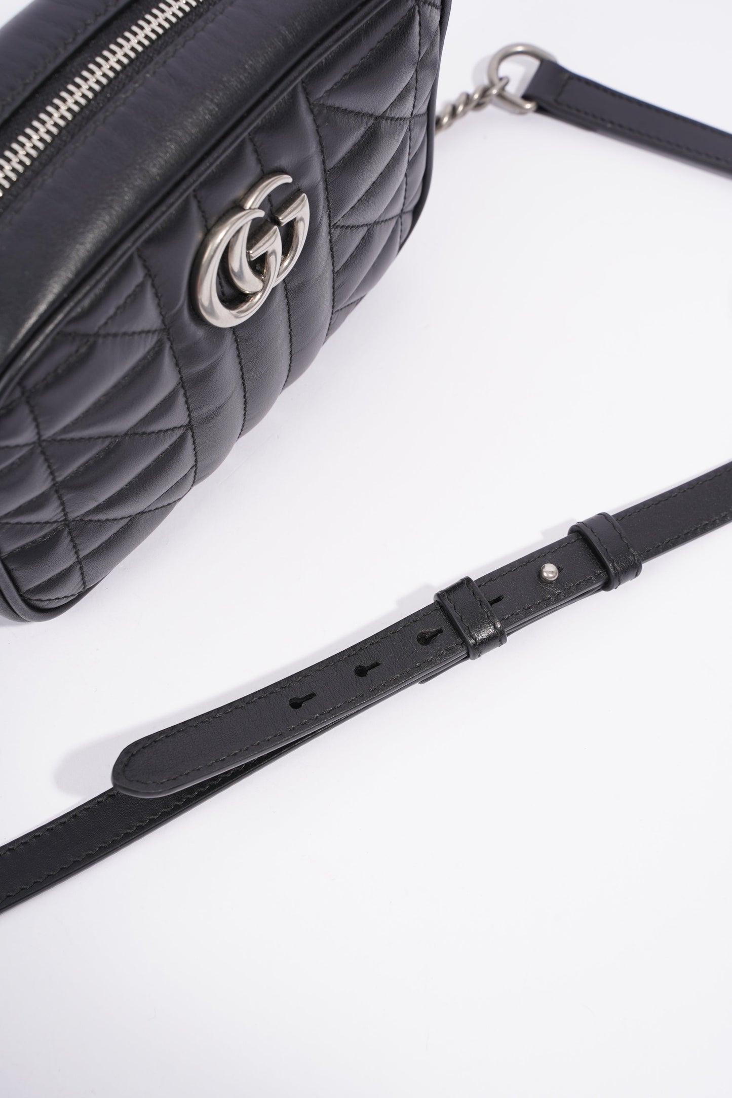 Gucci Marmont Zip Black Matelasse Leather Mini