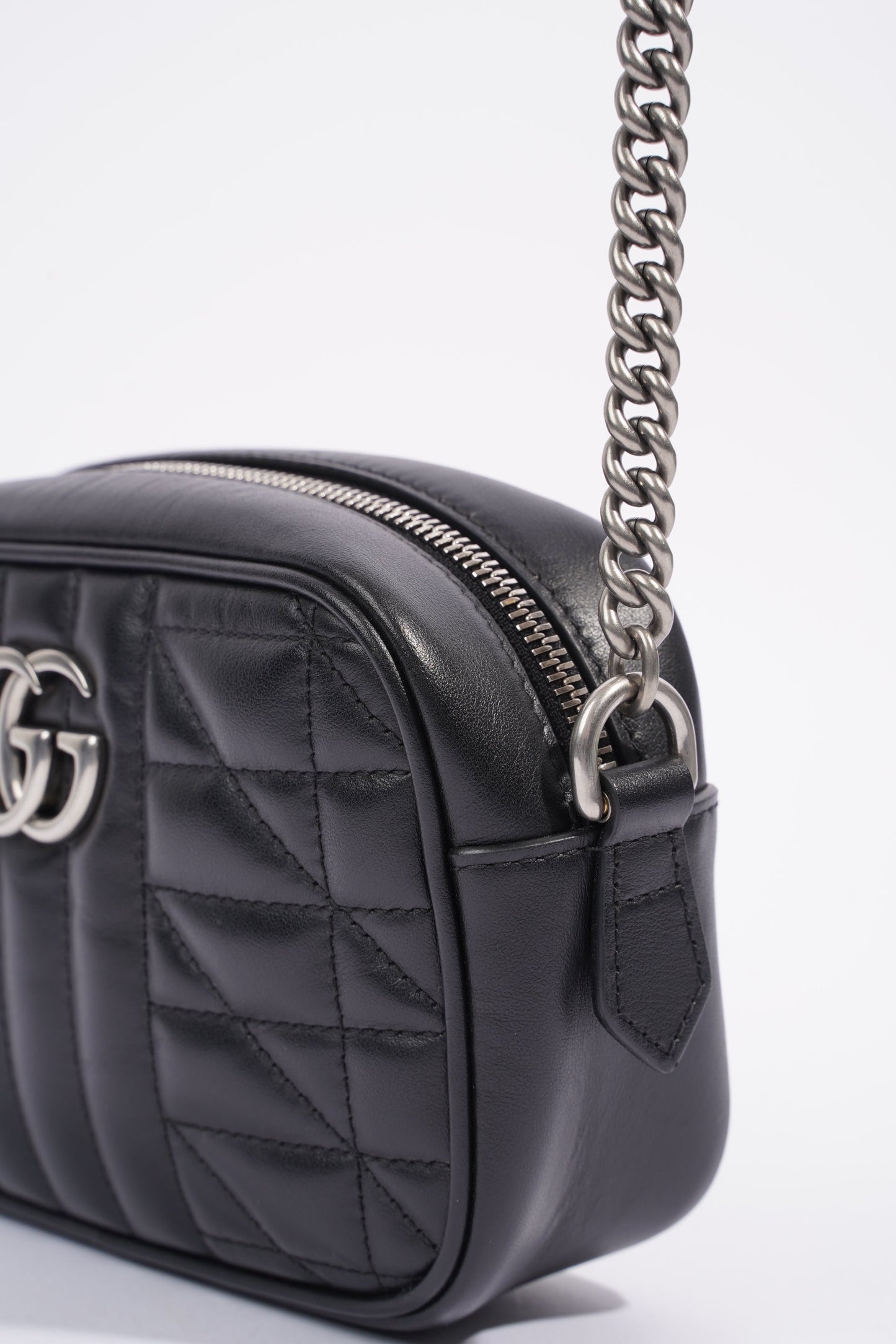 Gucci Marmont Zip Black Matelasse Leather Mini