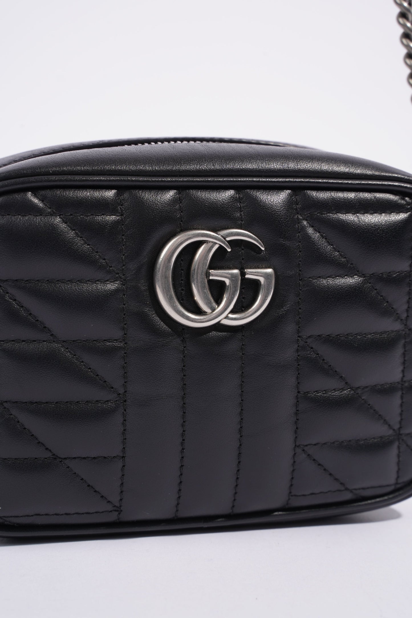 Gucci Marmont Zip Black Matelasse Leather Mini