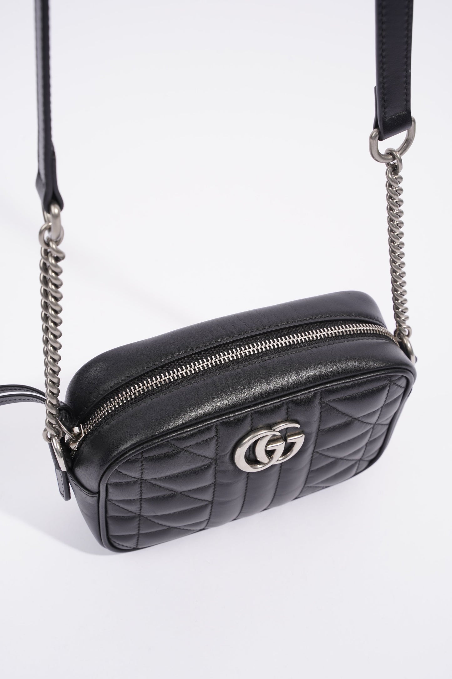 Gucci Marmont Zip Black Matelasse Leather Mini