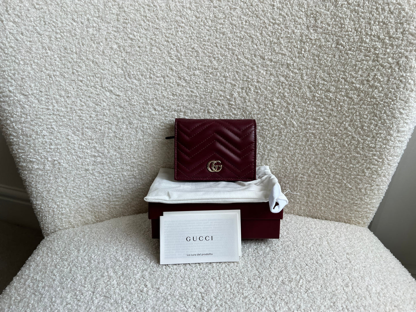 Gucci GG Burgundy Marmont Matelassé Card Case Wallet (RRP £380)