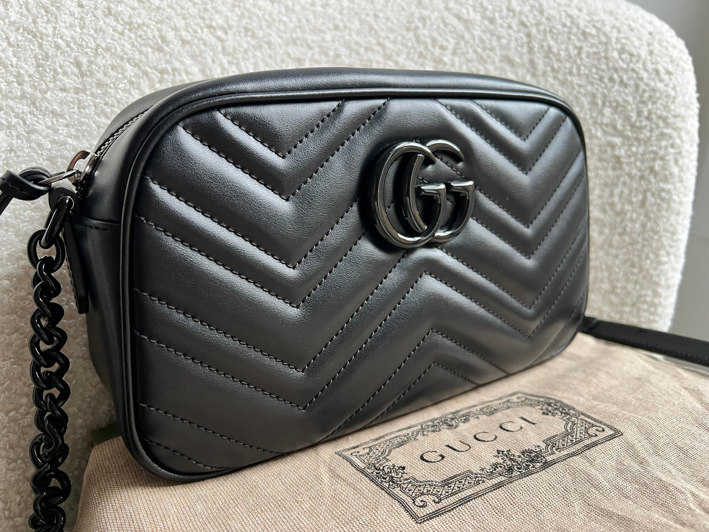 Gucci GG Black on Black Marmont Small Shoulder Bag (RRP £1340)
