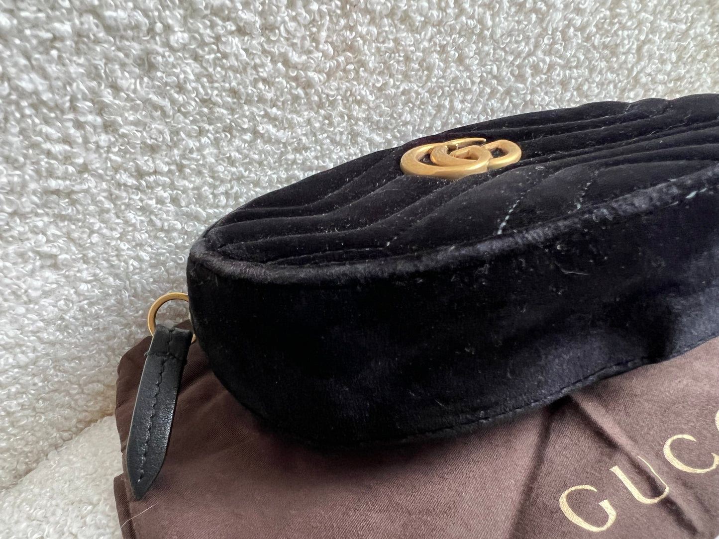 Gucci GG Black Velvet Marmont Belt Bag