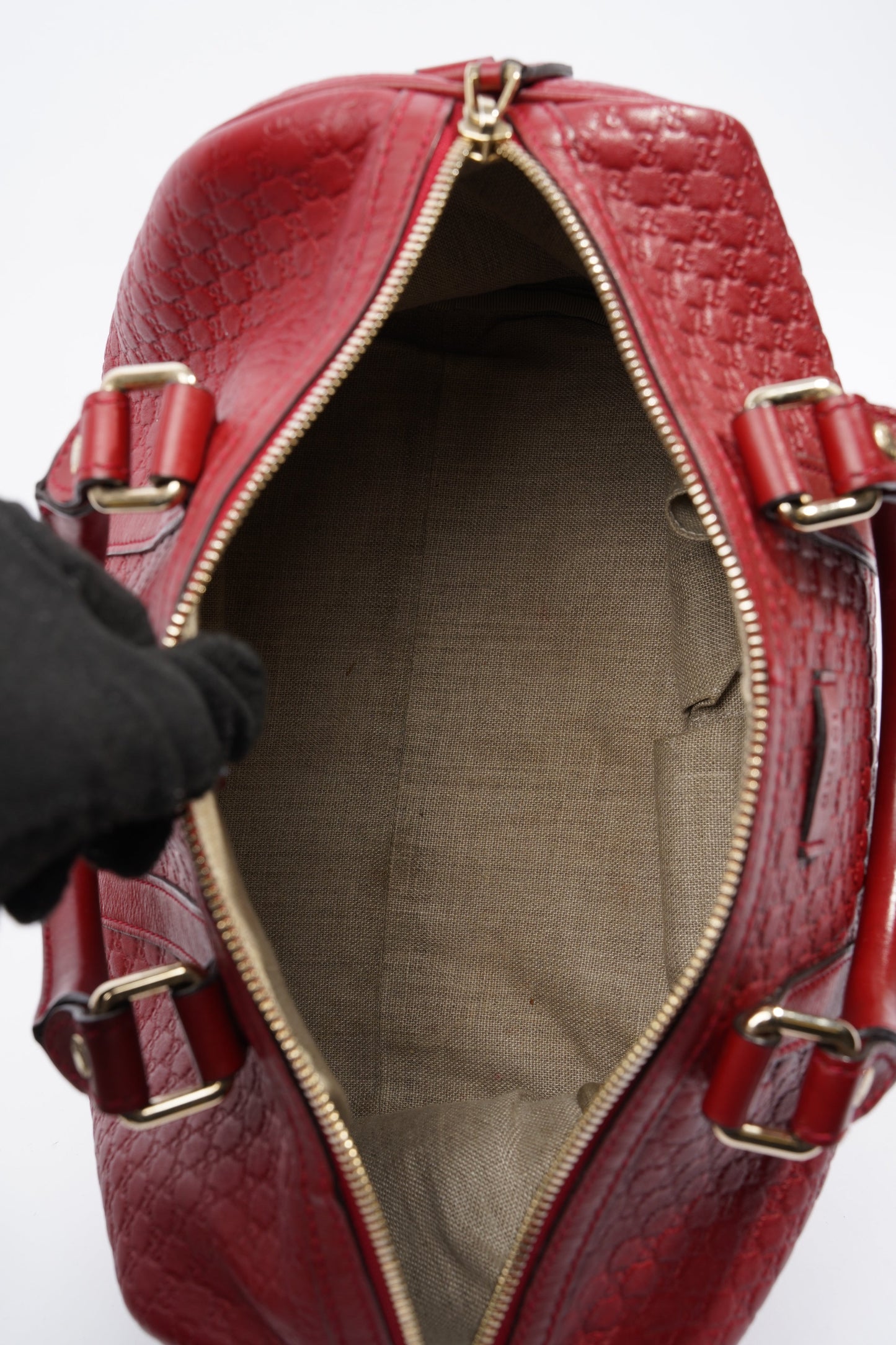 Gucci Boston Bag Red Microguccissima GG Embossed Leather