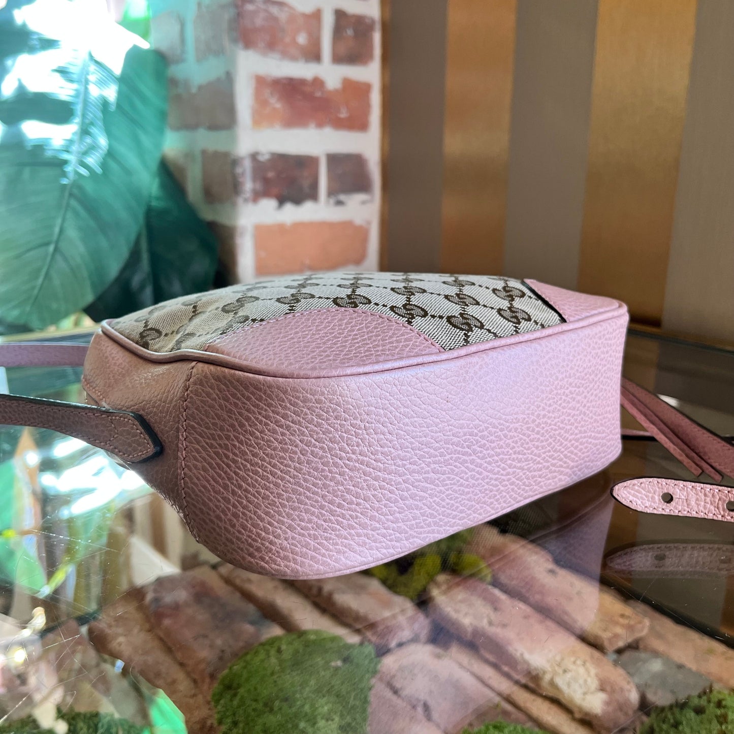 GUCCI Bree Pink GG Monogram Canvas Crossbody Bag TS3918