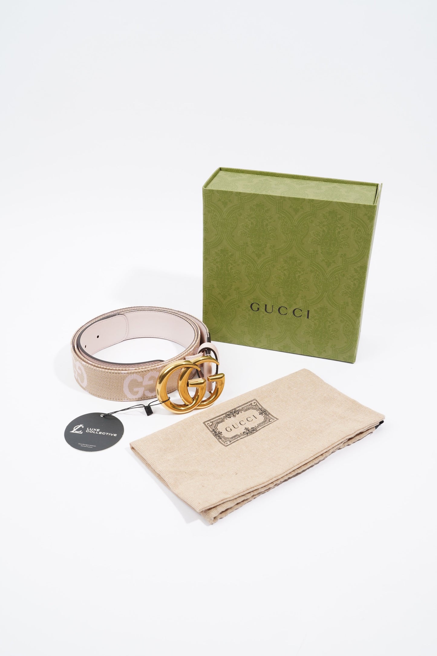 Gucci GG Marmont jumbo Belt Beige And Pink GG Supreme Leather 115cm 46"