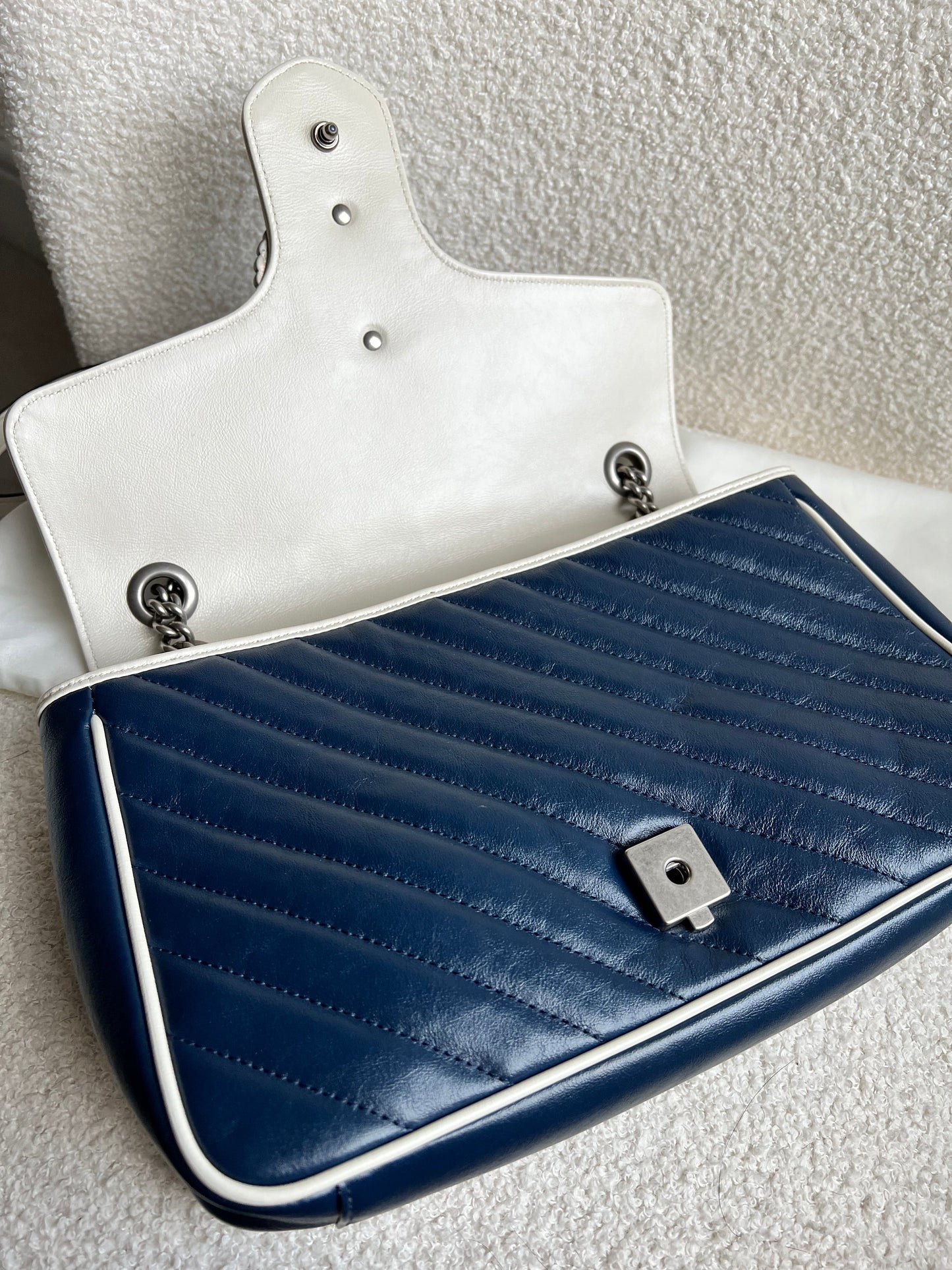 Gucci GG Navy and White Torchon Marmont Medium Shoulder Bag (RRP £2000)