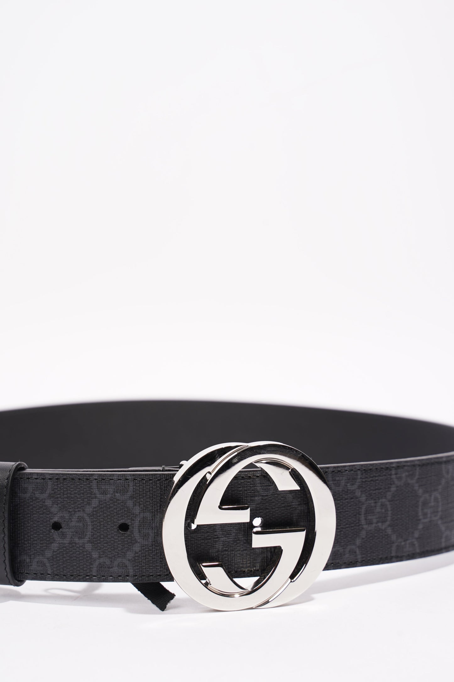 Gucci GG Supreme Belt With G Buckle Black / Grey Canvas 85cm 34'