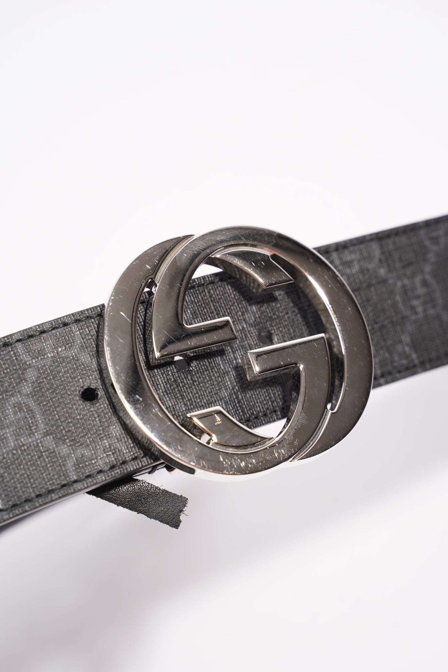Gucci GG Supreme Belt With G Buckle Black / Grey Canvas 85cm 34'