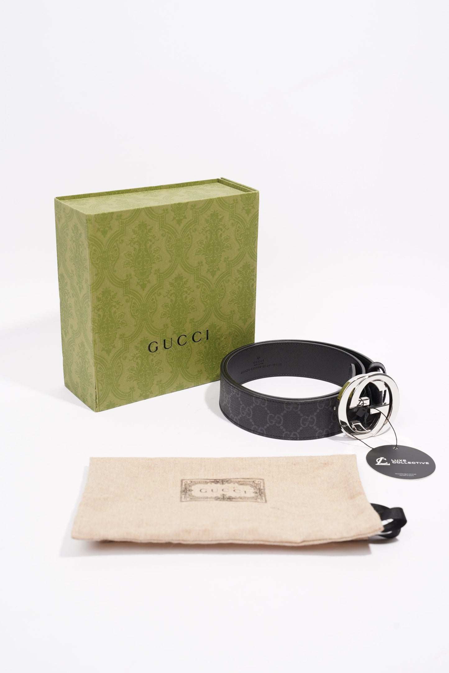 Gucci GG Supreme Belt With G Buckle Black / Grey Canvas 85cm 34'