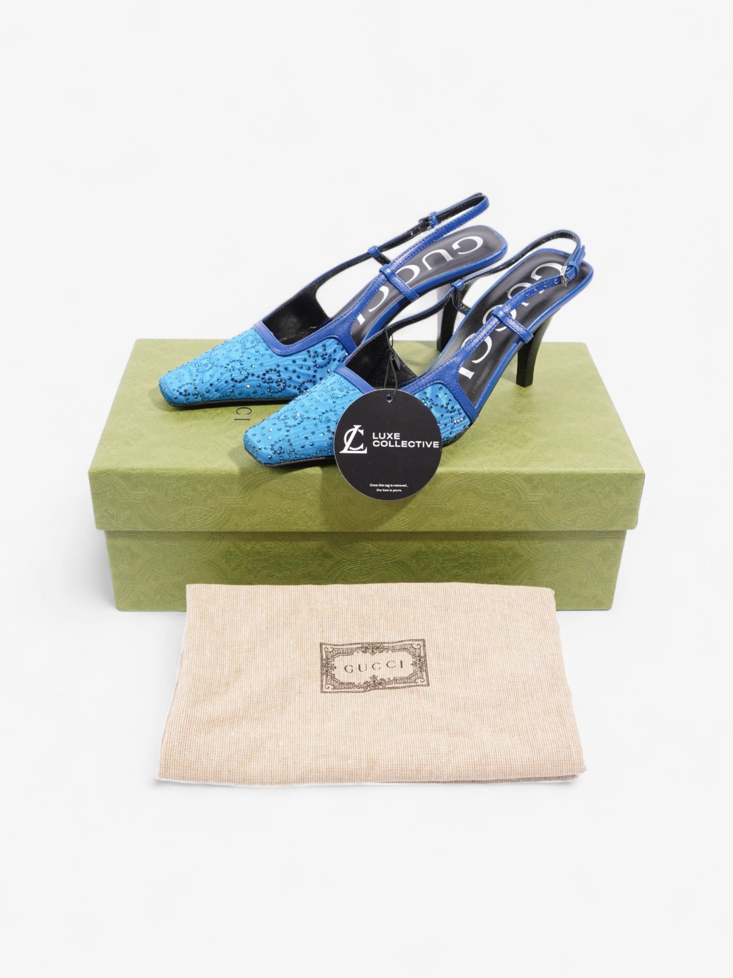 Gucci GG Slingback Pumps 70mm Blue Fabric EU 35 UK 2