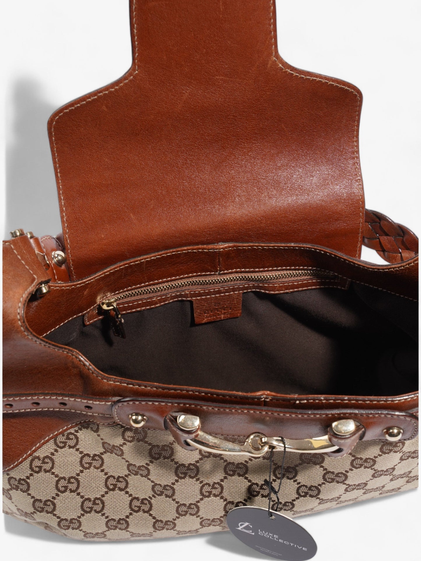 Gucci Horsebit Flap Beige And Ebony GG Supreme / Brown Canvas