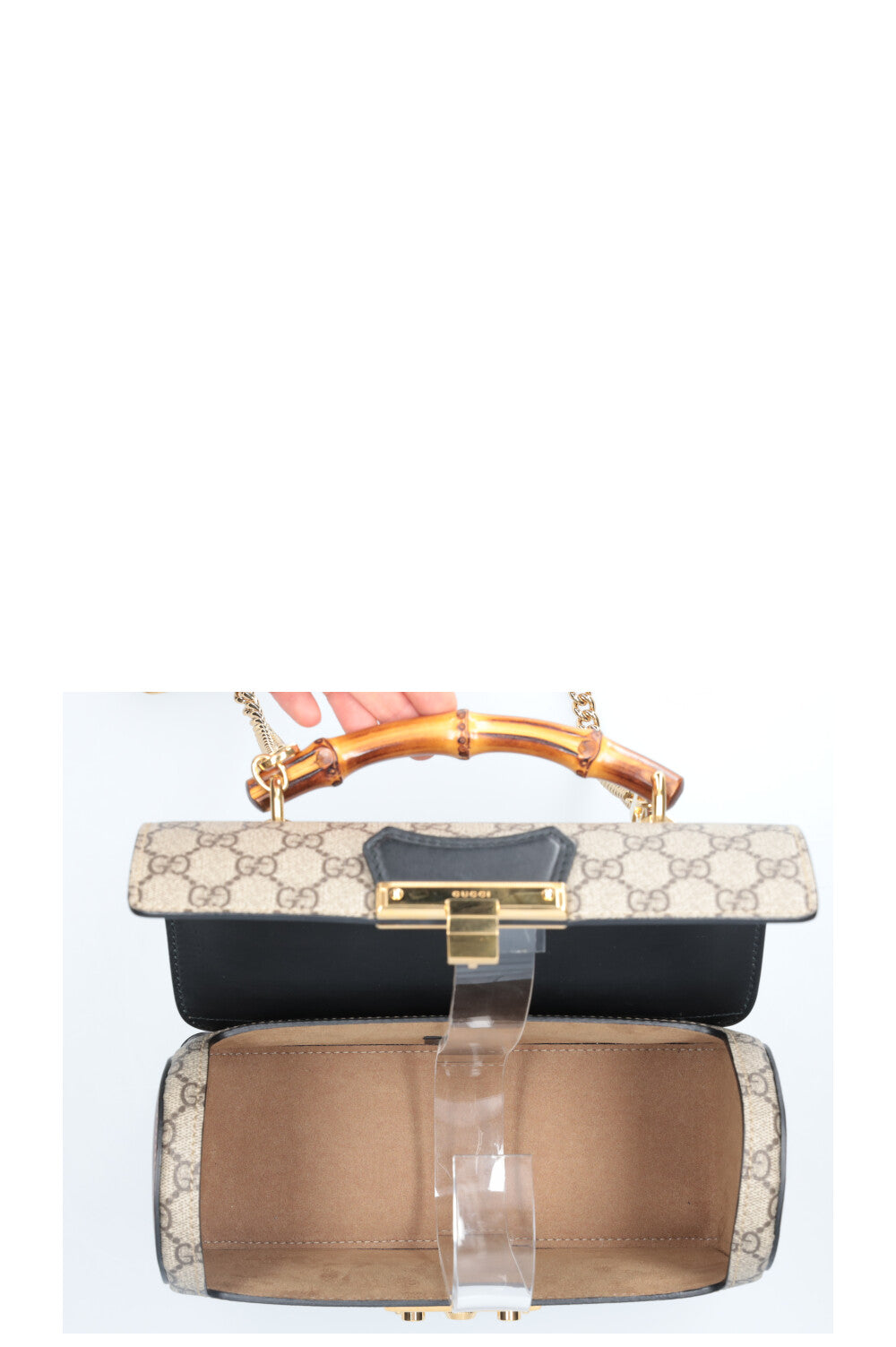 GUCCI Padlock Bamboo Bag GG Black Brown