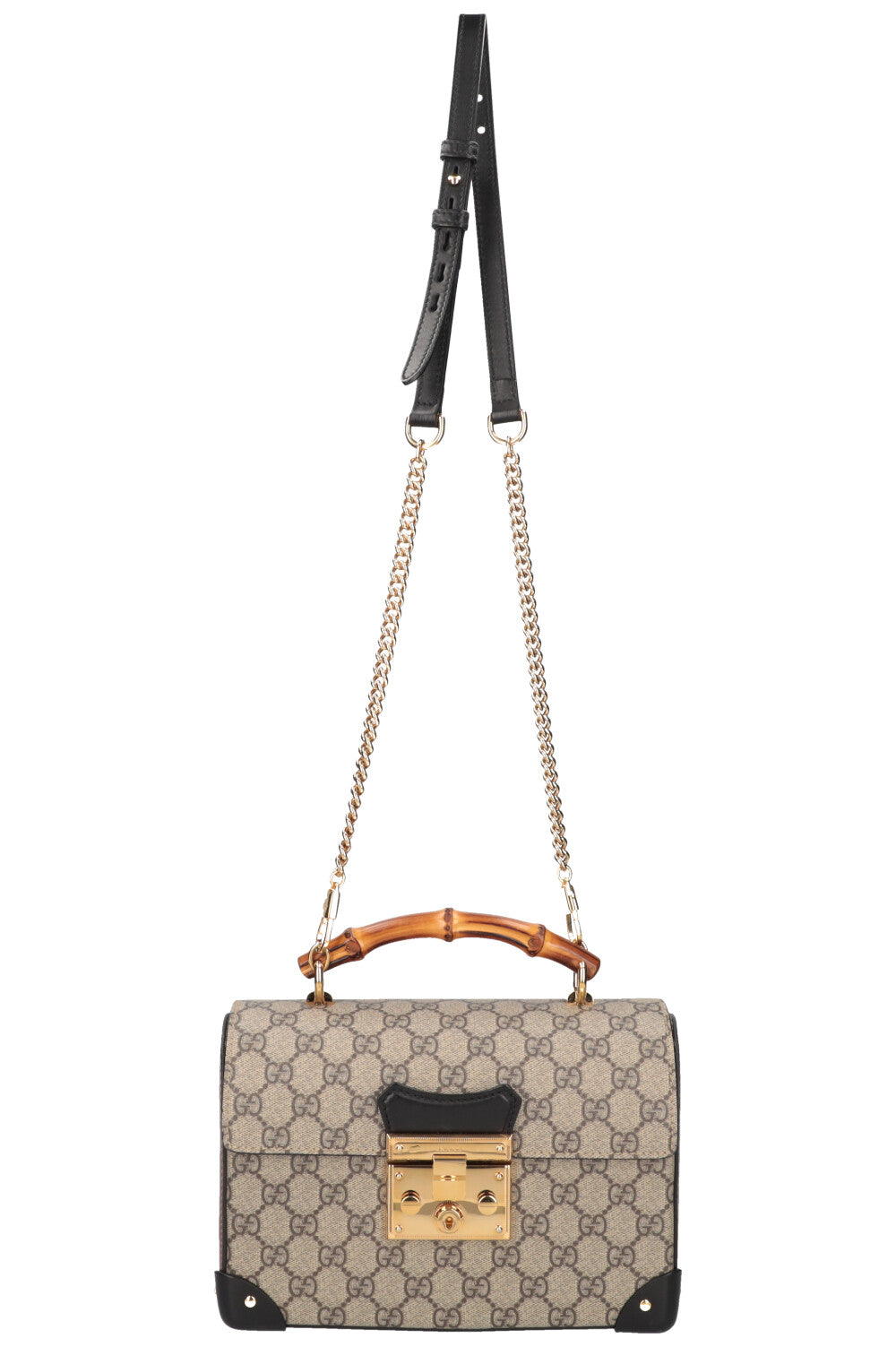 GUCCI Padlock Bamboo Bag GG Black Brown
