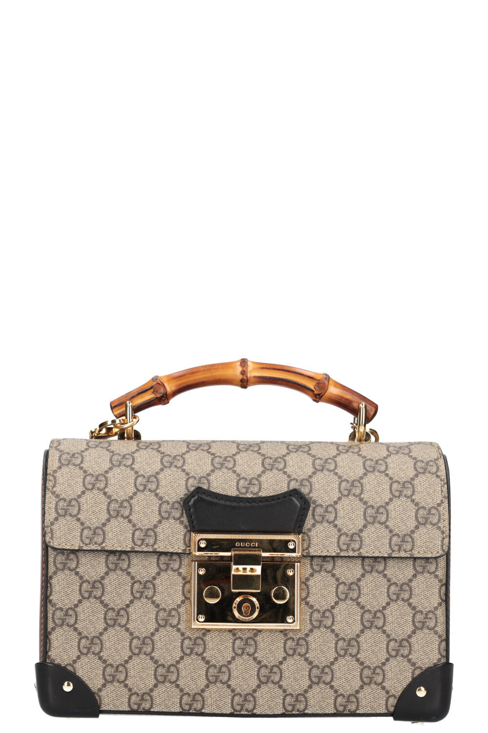 GUCCI Padlock Bamboo Bag GG Black Brown