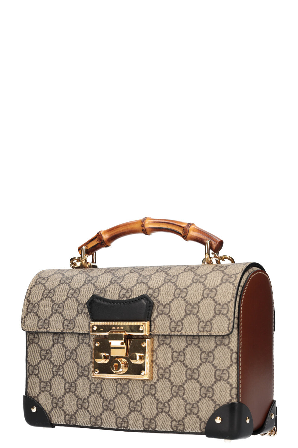 GUCCI Padlock Bamboo Bag GG Black Brown