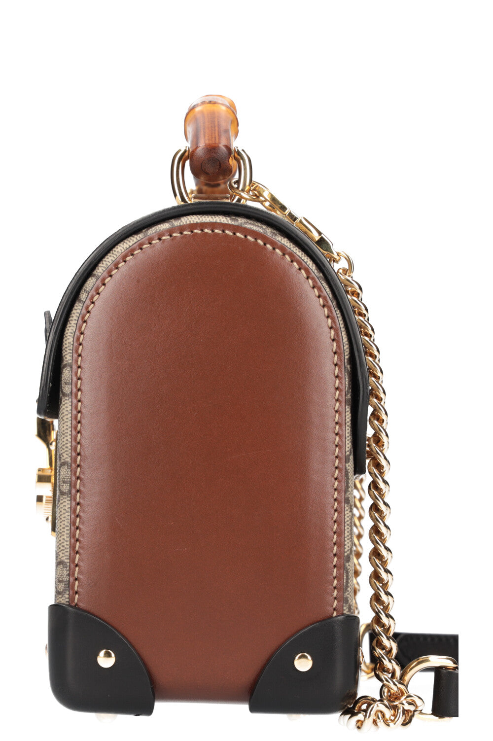 GUCCI Padlock Bamboo Bag GG Black Brown