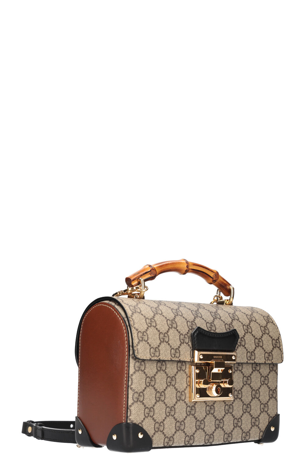 GUCCI Padlock Bamboo Bag GG Black Brown