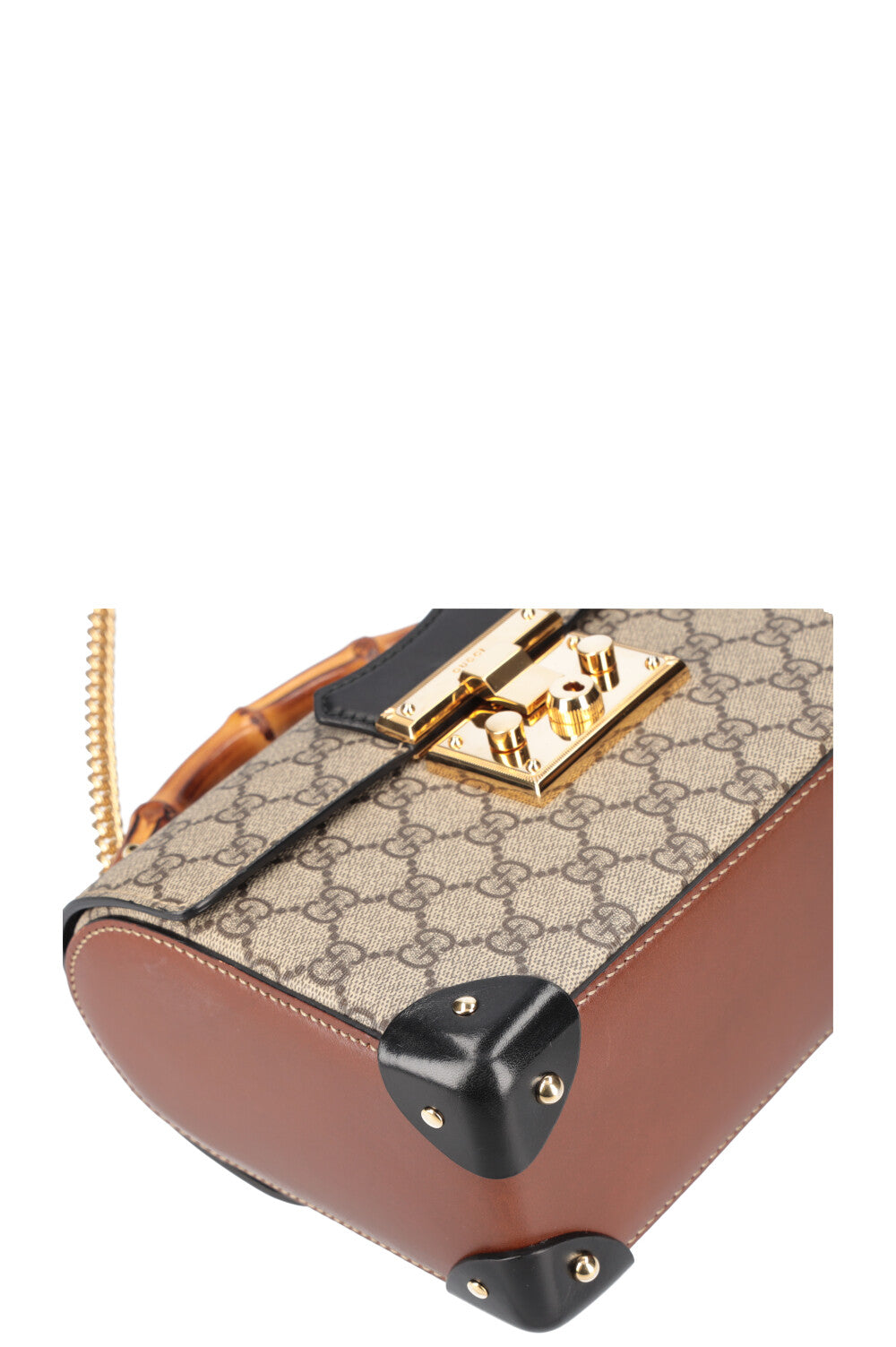 GUCCI Padlock Bamboo Bag GG Black Brown