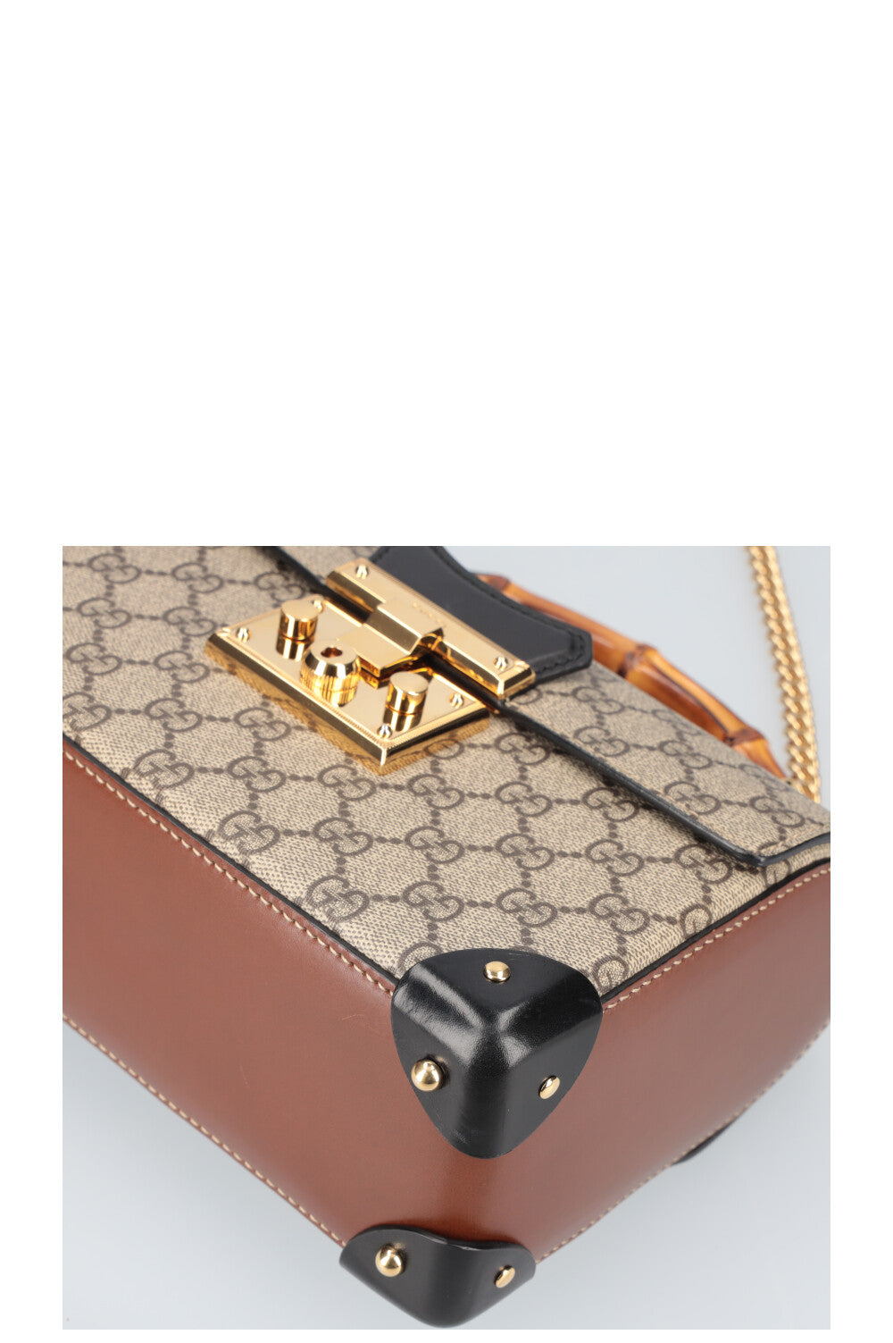 GUCCI Padlock Bamboo Bag GG Black Brown