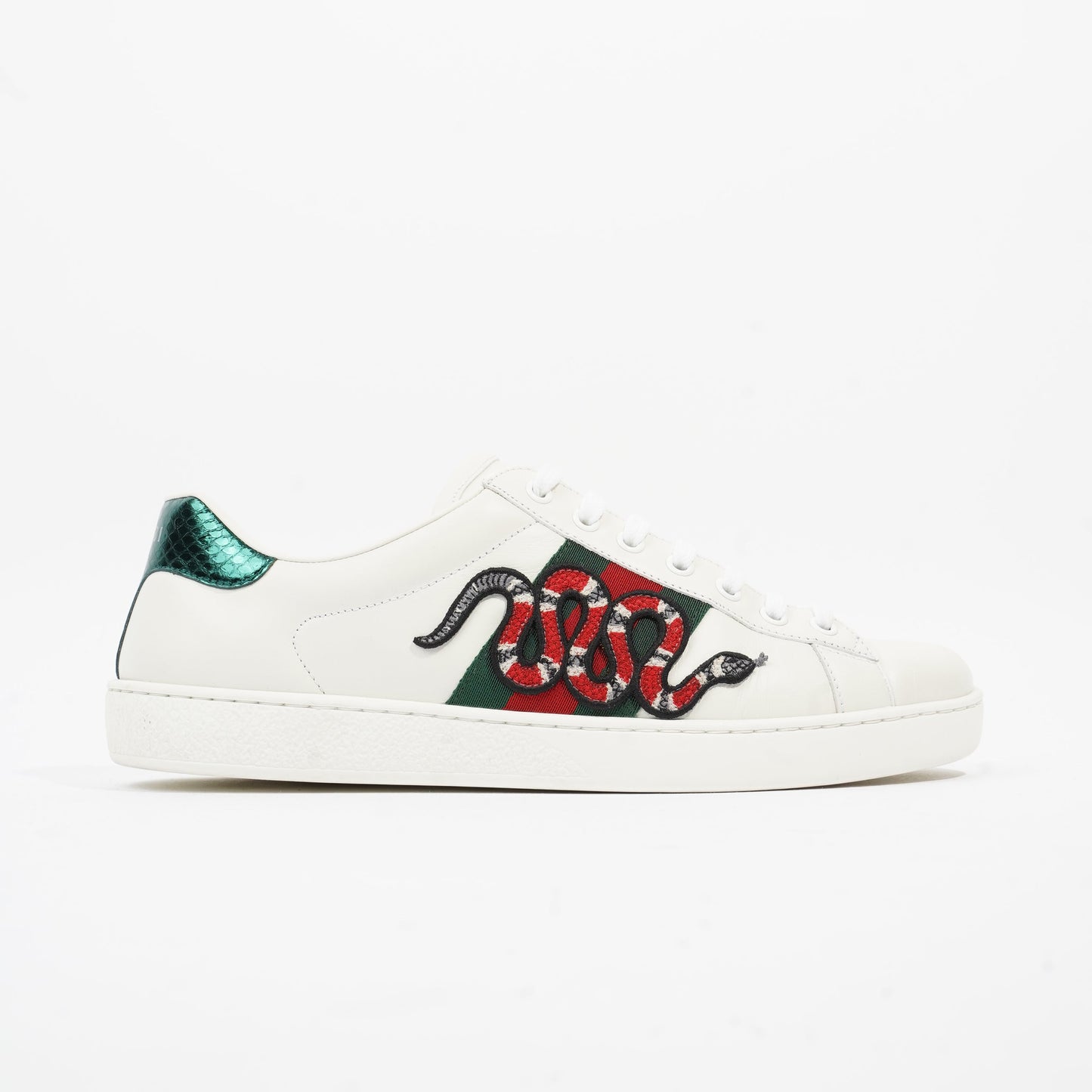 Gucci Ace Arg Snake White / Red / Green Leather EU 42.5 UK 8.5