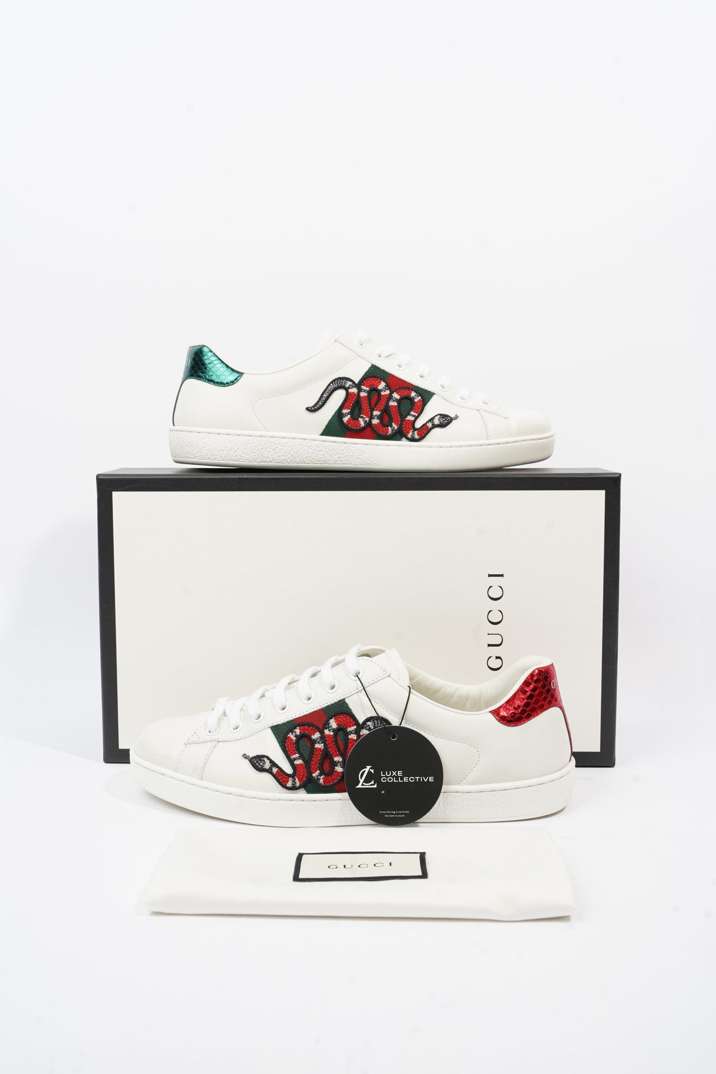 Gucci Ace Arg Snake White / Red / Green Leather EU 42.5 UK 8.5