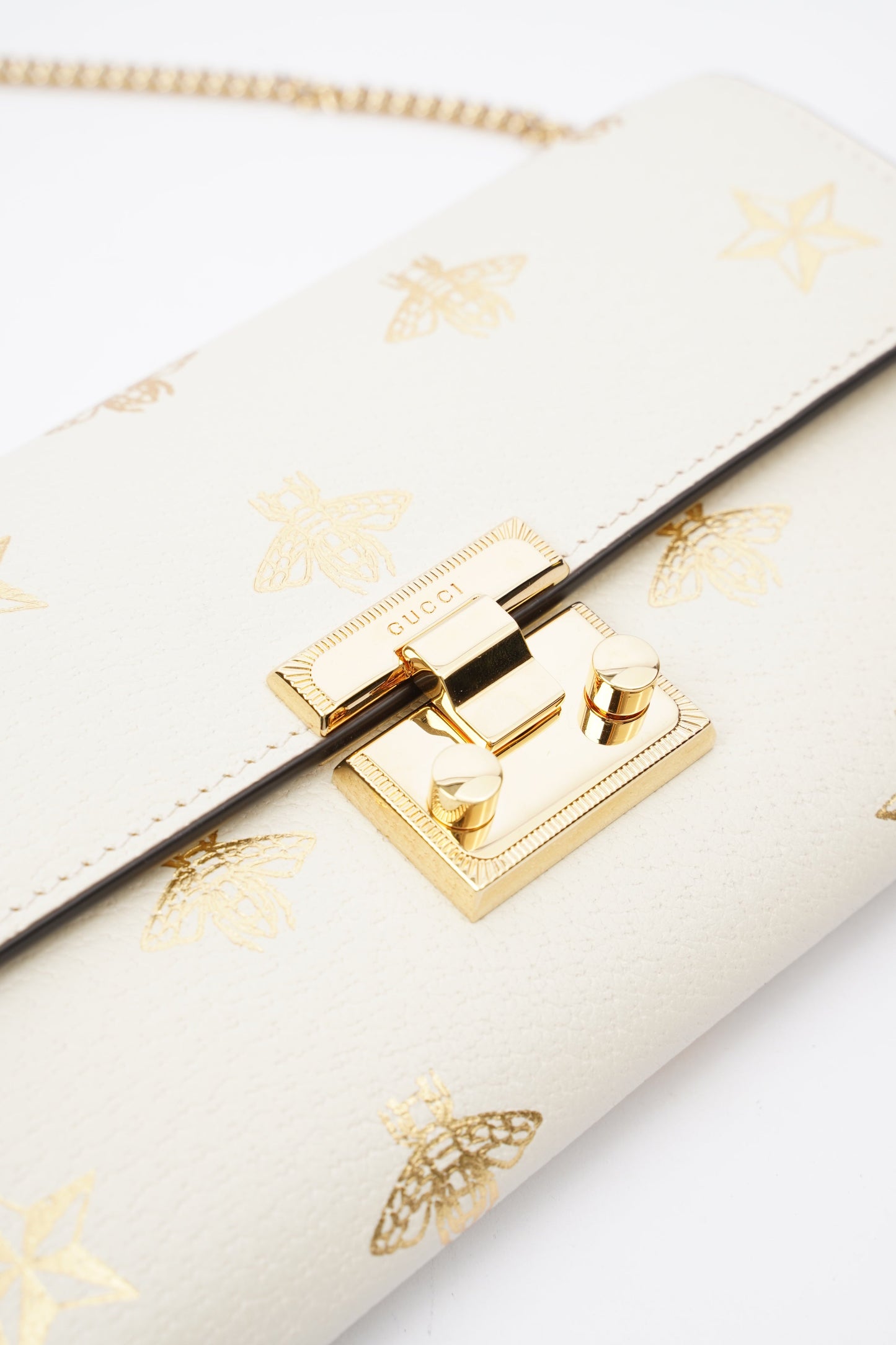 Gucci Bee Star Wallet On Chain White / Gold Leather