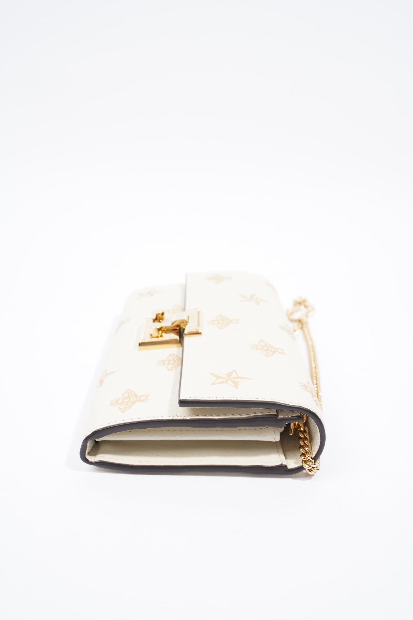 Gucci Bee Star Wallet On Chain White / Gold Leather
