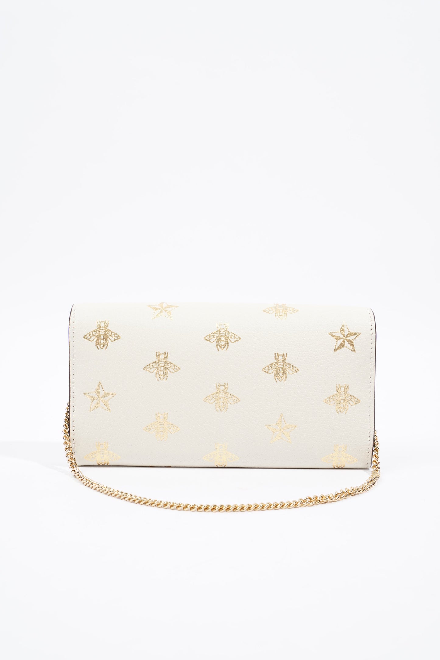 Gucci Bee Star Wallet On Chain White / Gold Leather