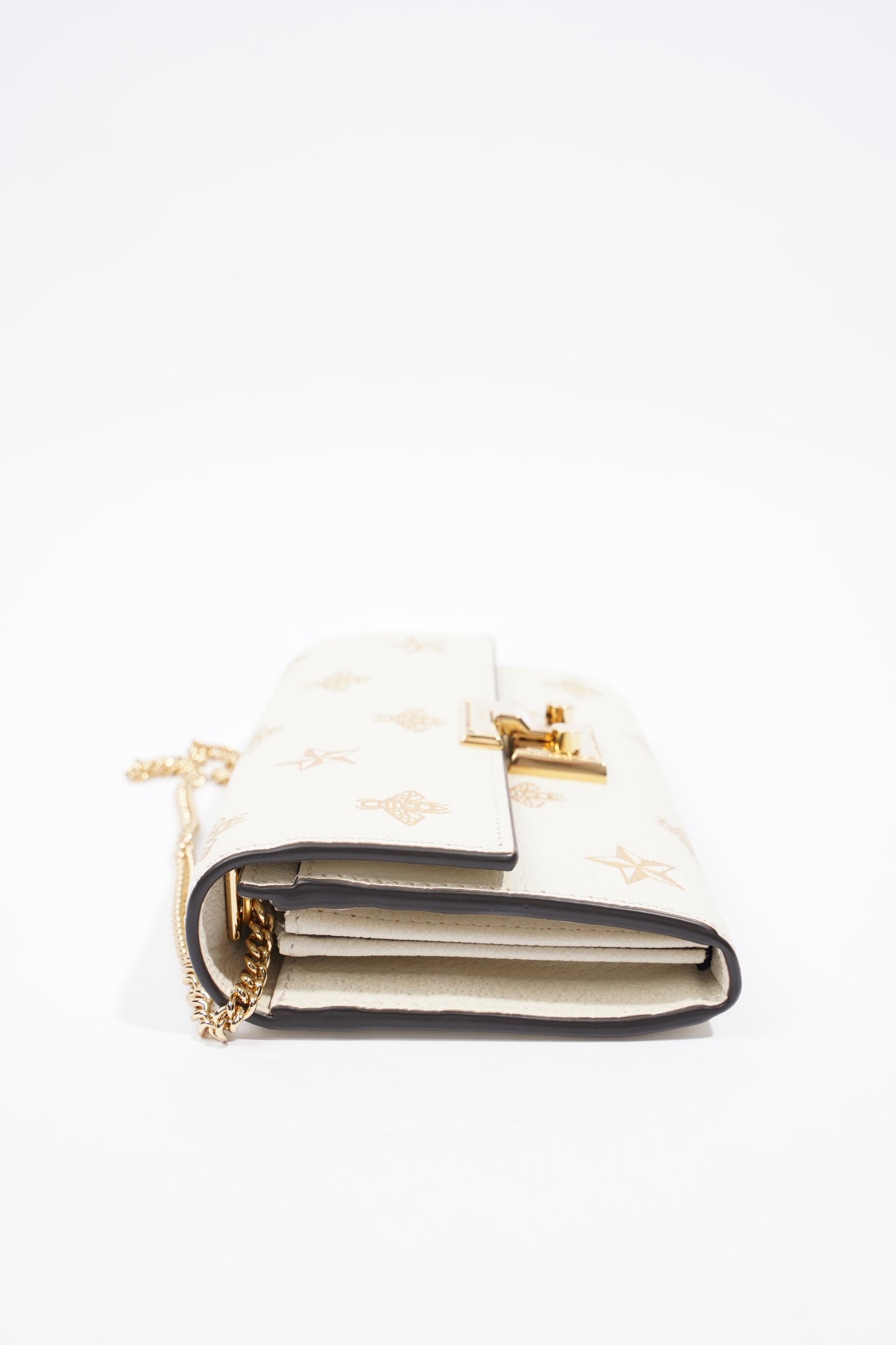 Gucci Bee Star Wallet On Chain White / Gold Leather