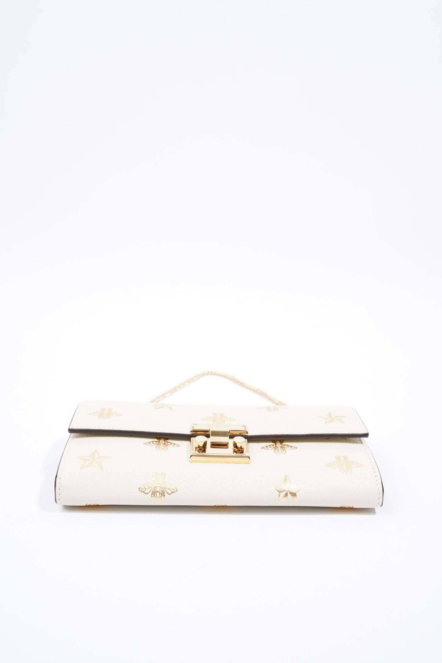 Gucci Bee Star Wallet On Chain White / Gold Leather