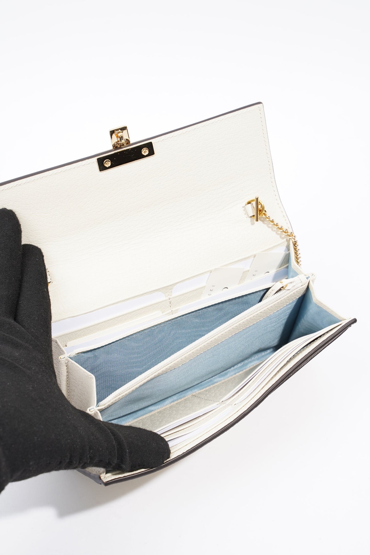 Gucci Bee Star Wallet On Chain White / Gold Leather