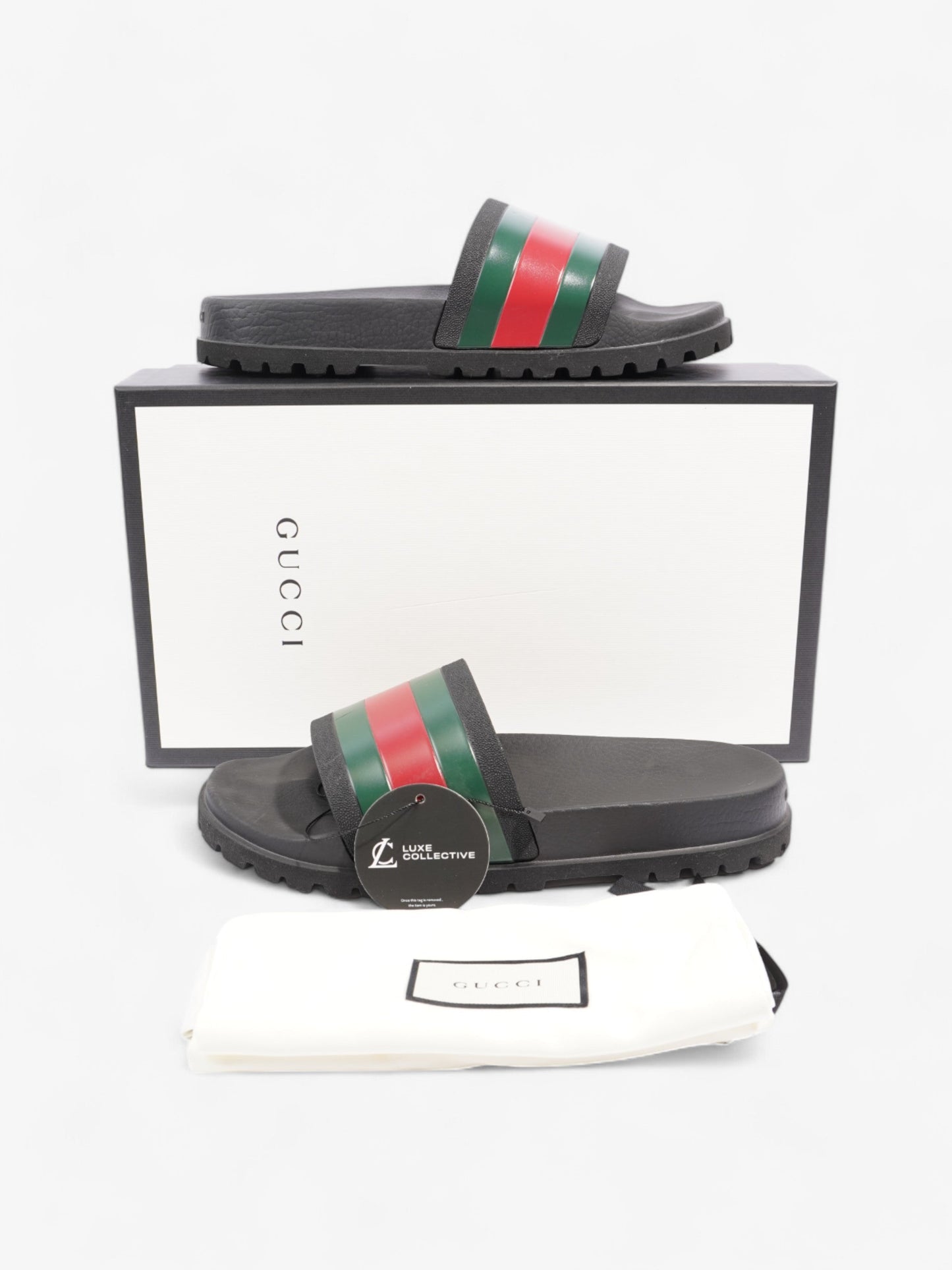 Gucci Pursuit Trek Slides Black / Green / Red Rubber EU 43 UK 9