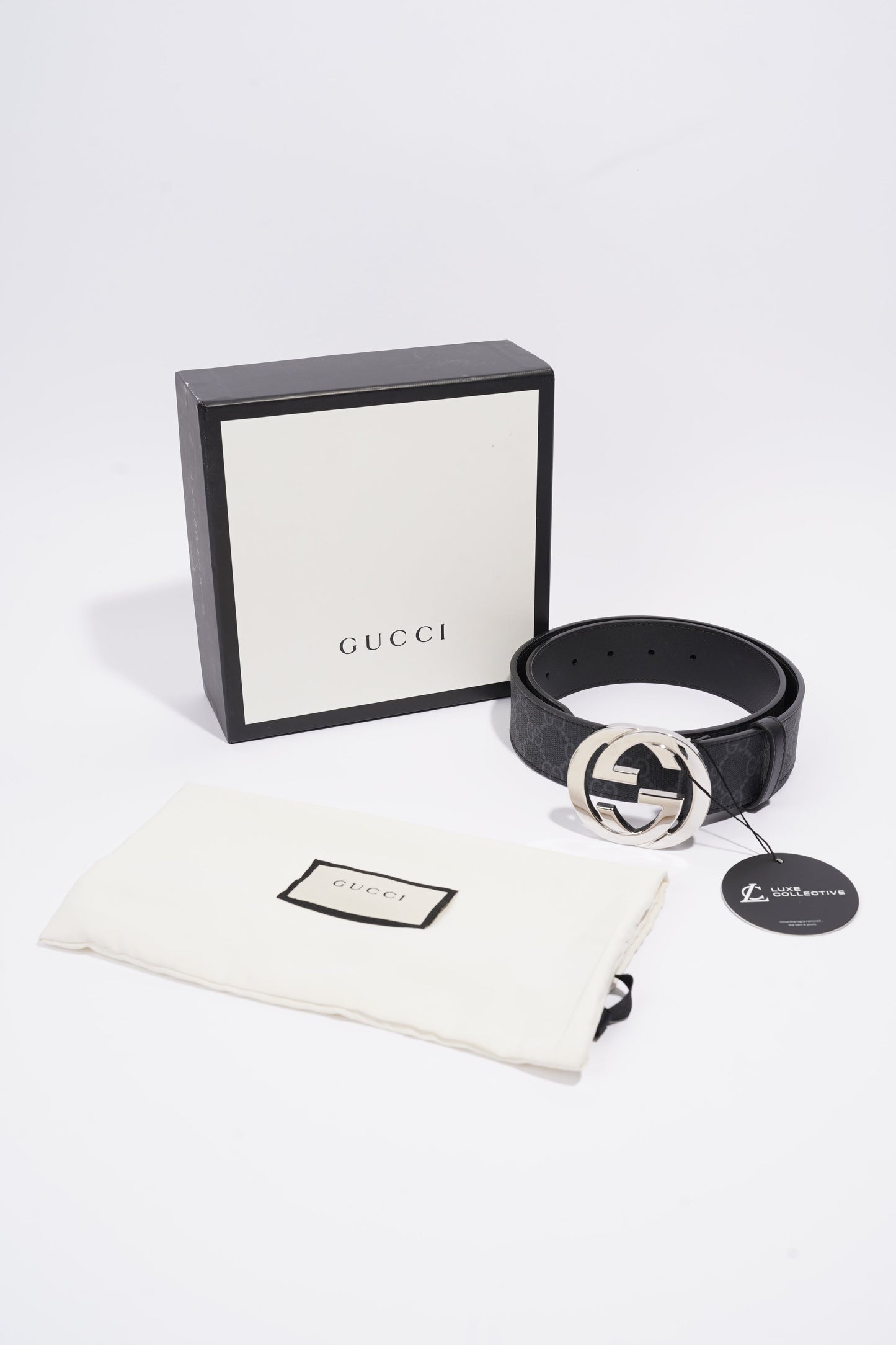 Gucci Supreme Belt With G Buckle Black Coated Canvas 75cm 30"