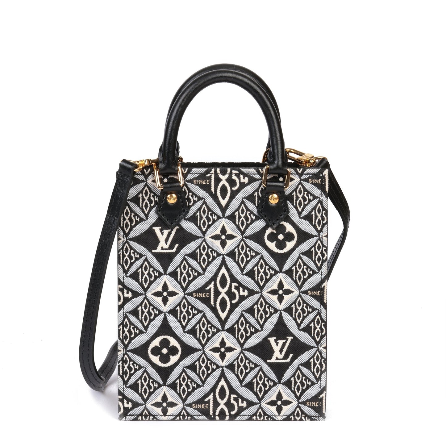 Louis Vuitton Black 1854 Monogram Canvas & Calfskin Leather Mini Sac Plat Shoulder Bag