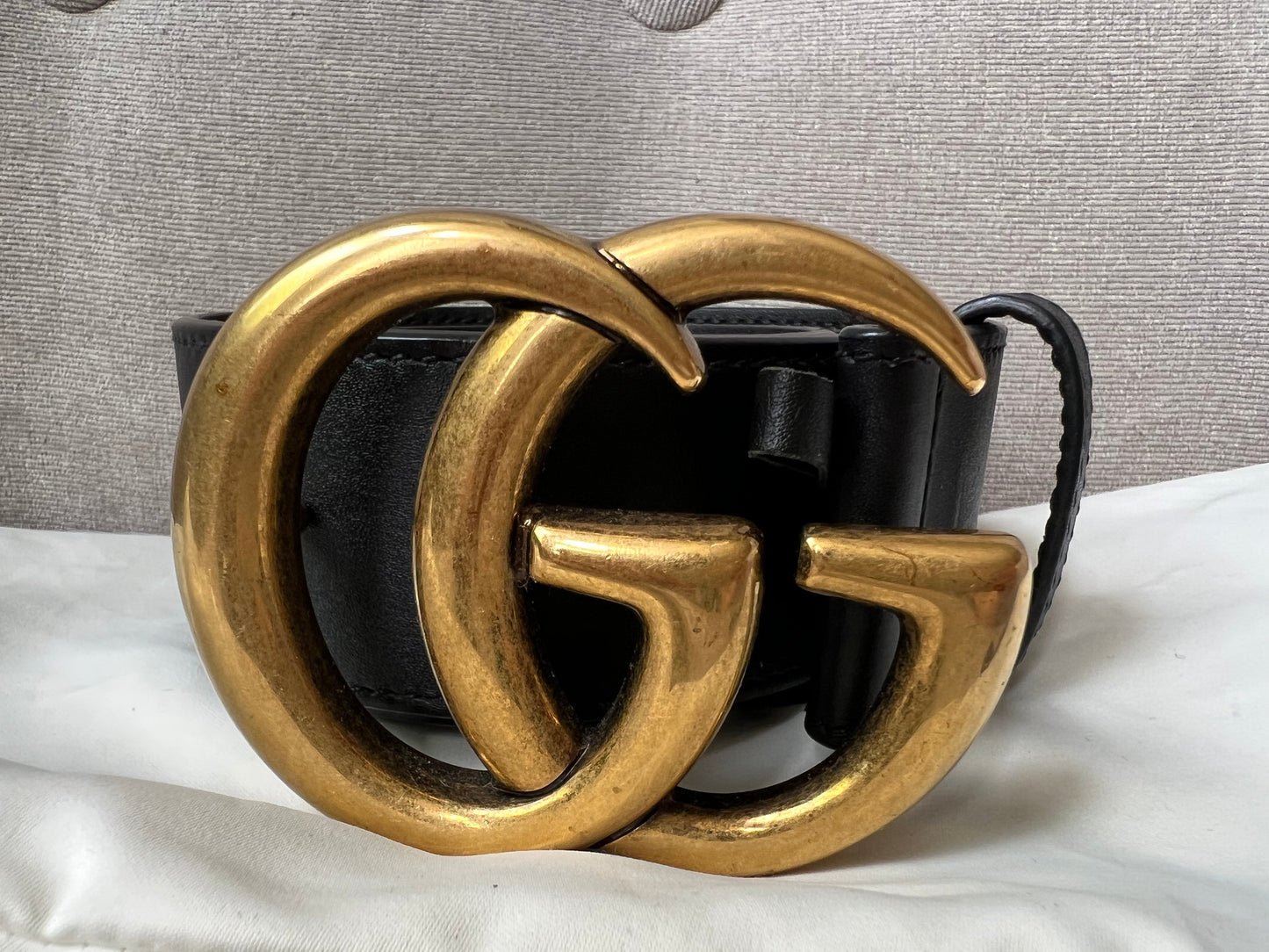 Gucci GG 2015 Re edition Marmont Black Wide Leather Belt with Gold Buckle