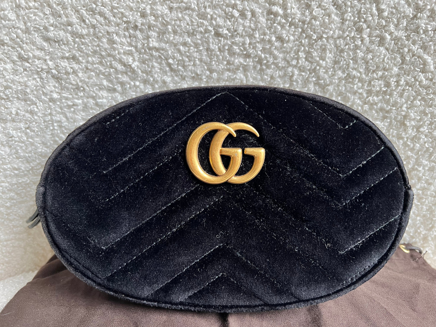 Gucci GG Black Velvet Marmont Belt Bag