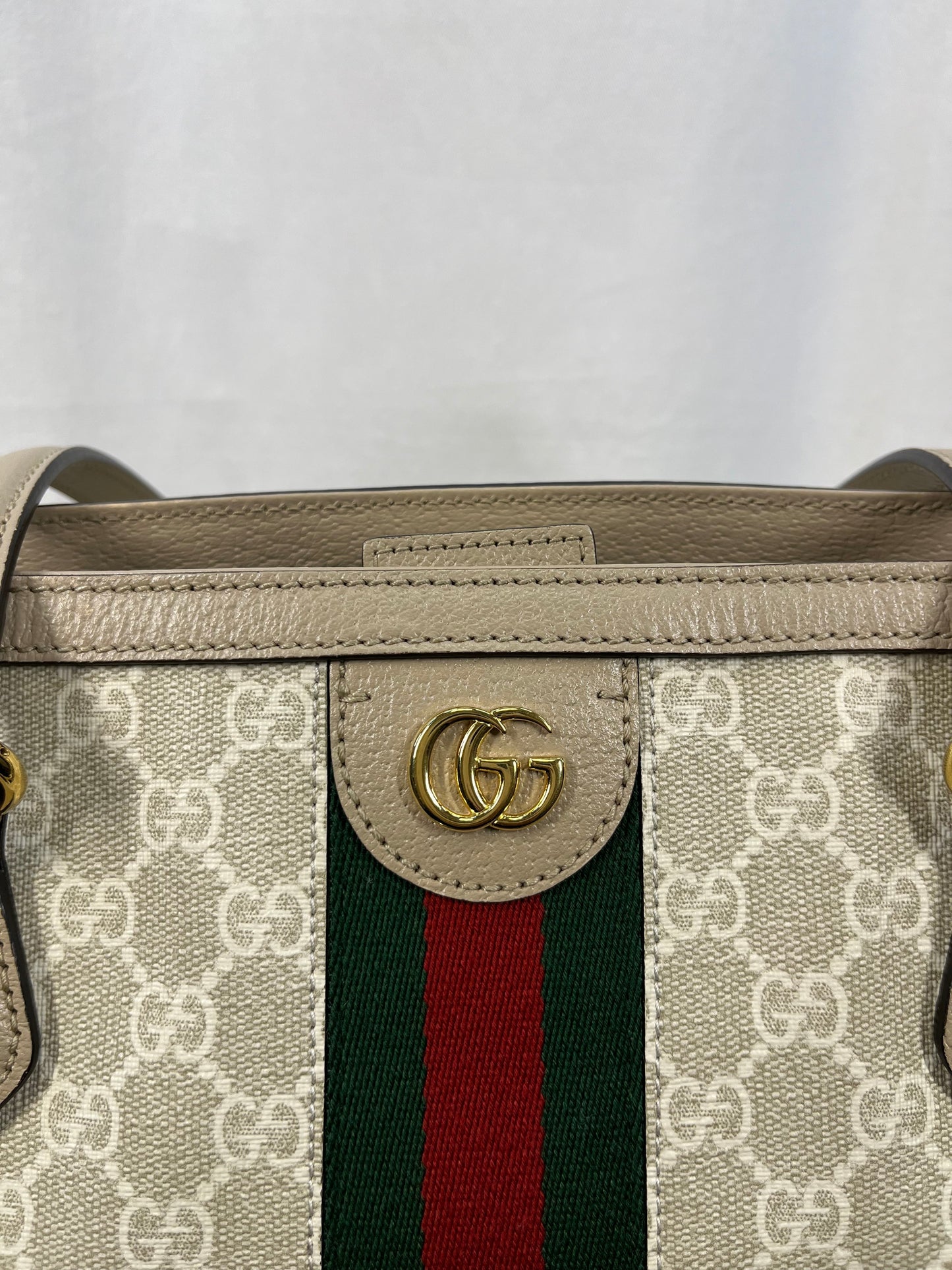 GUCCI Beige/White GG Ophidia Medium Tote