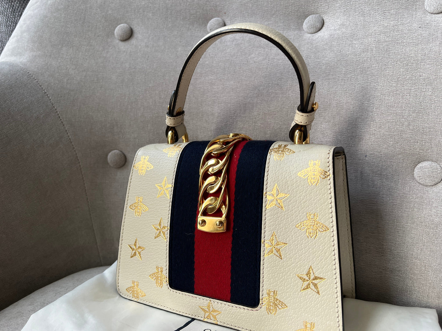 Gucci White Bee Star Sylvie Mini Bag (RRP £1,890)