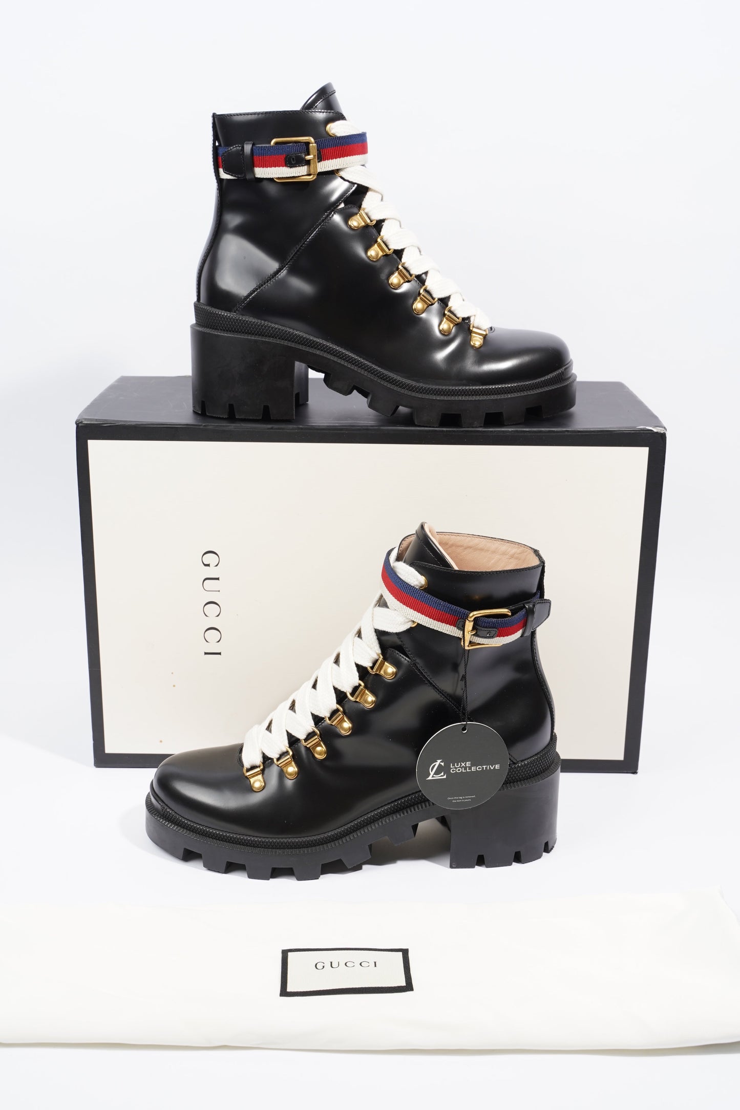 Gucci Sylvie Web Black / White Leather EU 39.5 UK 6.5