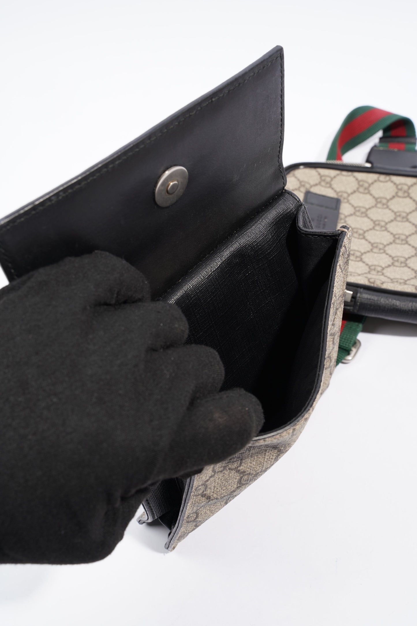 Gucci GG Supreme Monogram Web Belt Bag Black Monogram Canvas